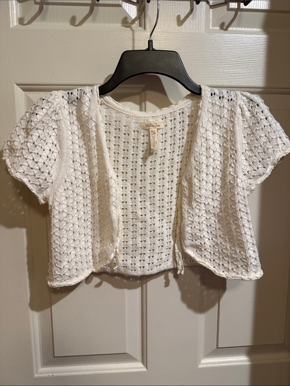 Matilda Jane Cream Short-Sleeve Open-Front Crochet Cardigan